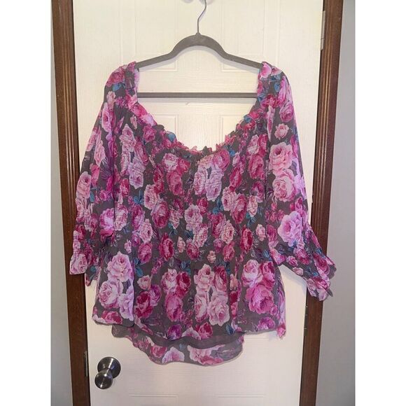NWT Crinkle Chiffon Smocked Waist Off-Shoulder Crop Top Size 5 - Picture 9 of 16